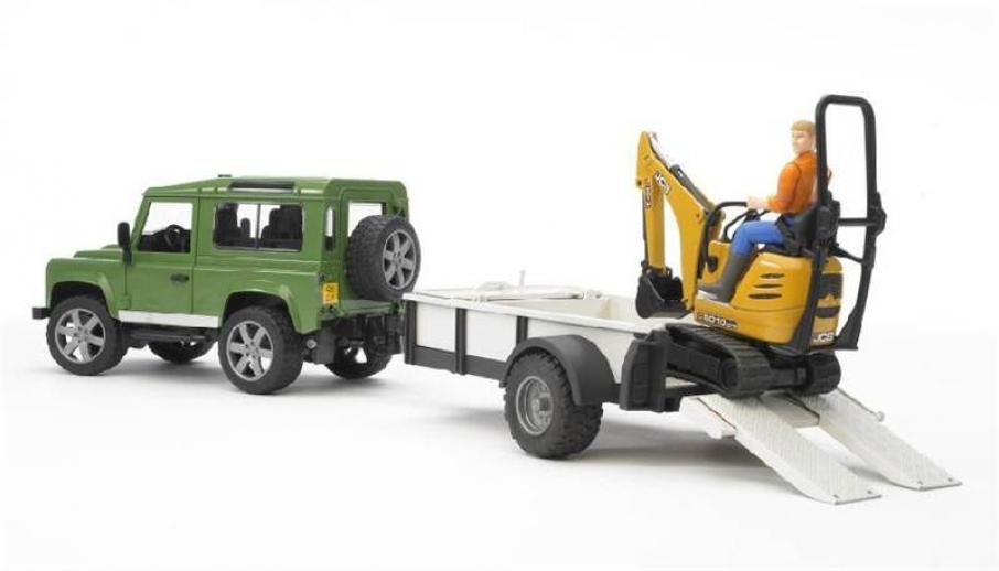  Bruder Land Rover Defender with Trailer & JCB 8010 CTS Micro Excavator & Figure 