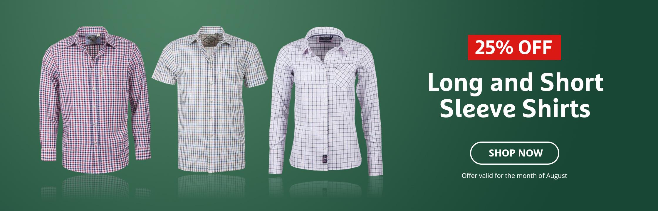 25% Off Mens & Ladies Shirts
