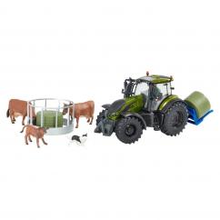 Britains Metallic Olive Green Valtra Playset (+ cow feeder + bale lifter) image