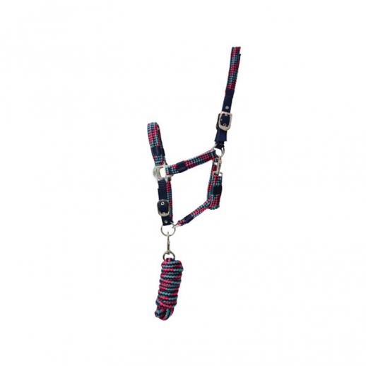  Hy Equestrian Multicolour Adjustable Head Collar and Lead Rope