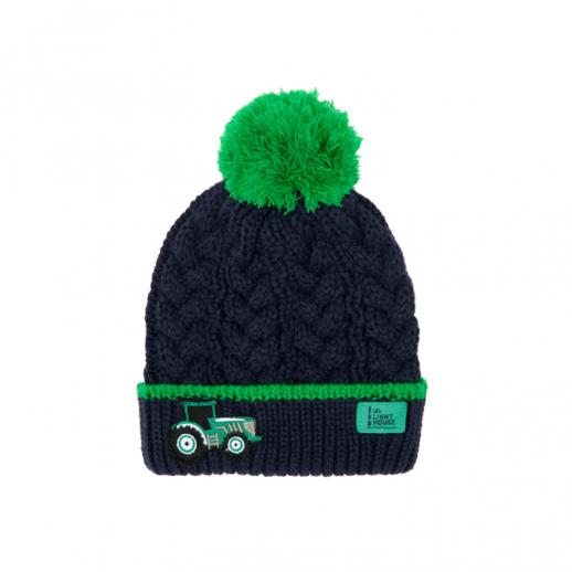  Lighthouse Bobbie Hat Navy with Green Tractor 