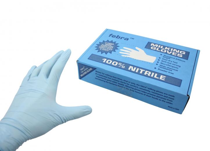  Febra Powder Free Blue Nitrile Milking Gloves 
