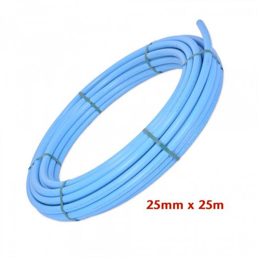 MDPE Blue Plastic Water Pipe 25mm x 25m