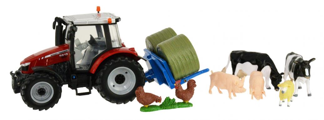  Britains 43205 Massey Ferguson 5612 Tractor & Bale Lifter Play Set