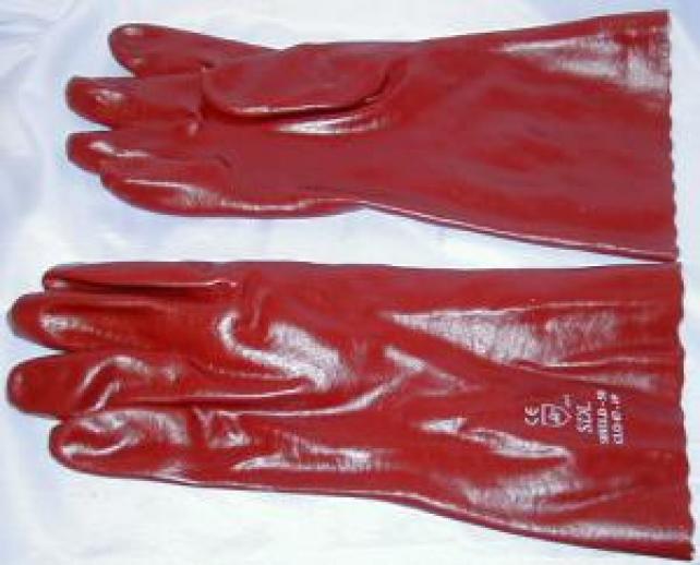 PVC Red Gauntlet Gloves 