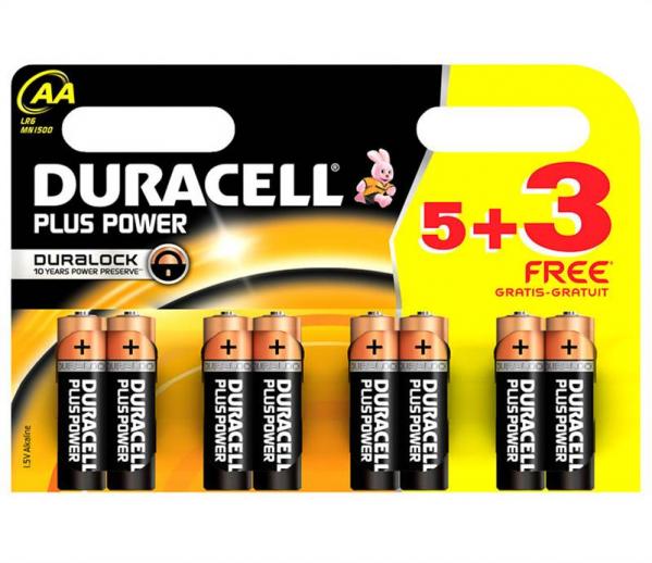  Duracell AA Batteries 5 + 3 FOC MN1500