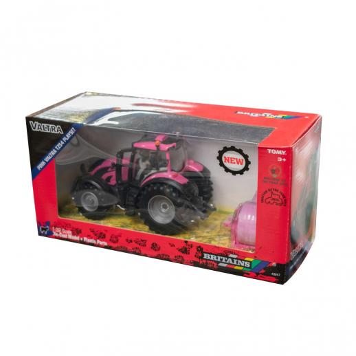  Britains 43247 Valtra Pink Tractor with Bale Lifter and Two Bales