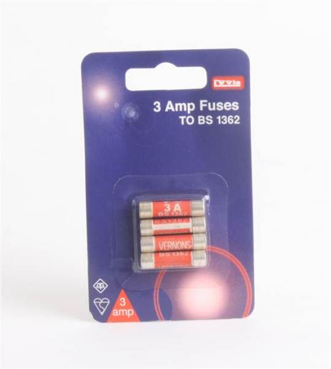  Card of 3 Amp Fuses 