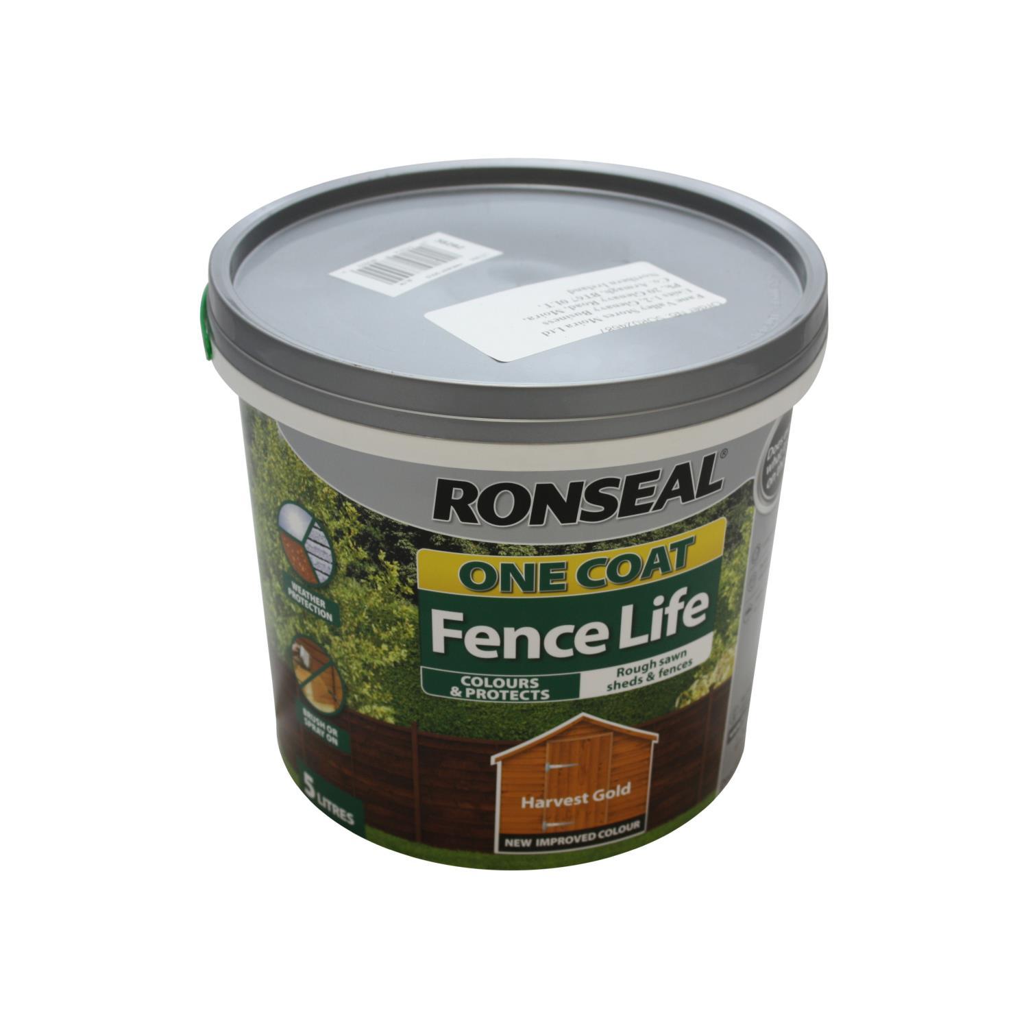 Buy Ronseal One Coat Fencelife Harvest Gold 5L from Fane Valley Stores Agricultural Supplies