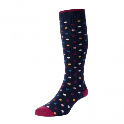  HJ Ladies HJ601 Spotted Welly Sock Navy Size 4