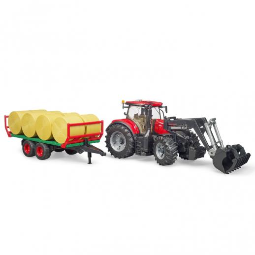  Bruder 3198 Case IH Optum CVX Tractor with Front Loader, Trailer and 8 Bales