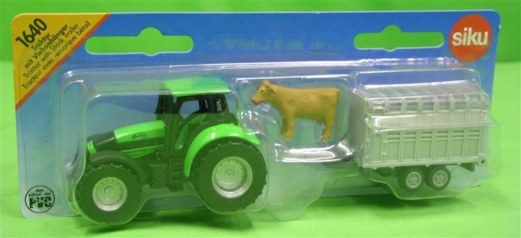  Siku Deutz Fahr Agrotron 265 Tractor wth Livestock Cattle Trailer 